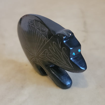 Etched Black Marble Bear Zuni Fetish