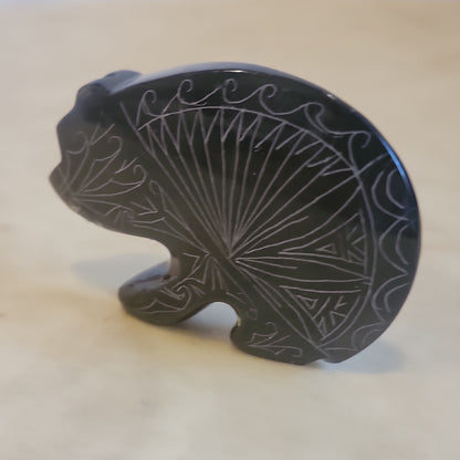 Etched Black Marble Bear Zuni Fetish