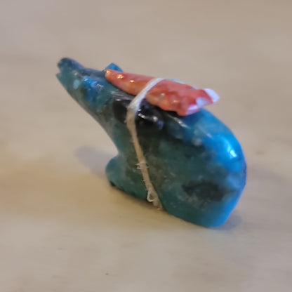 Chrysocolla  Bear w/Pack Zuni Fetish