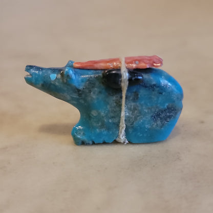 Chrysocolla  Bear w/Pack Zuni Fetish