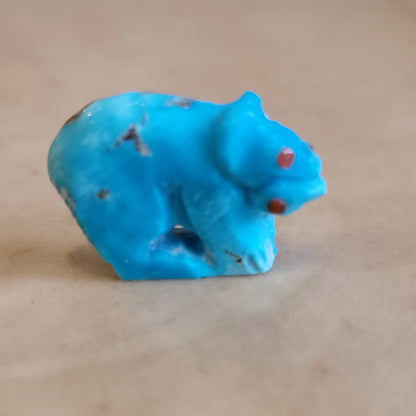 Mini Turquoise Bear w/ Fish Zuni Fetish