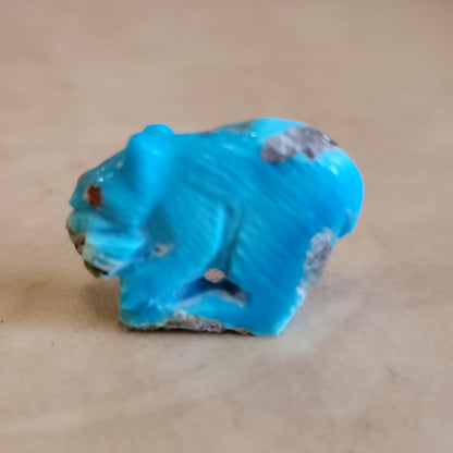 Mini Turquoise Bear w/ Fish Zuni Fetish