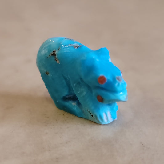 Derrick Kaamasee Mini Mini Turquoise Bear w/ Fish Zuni Fetish
