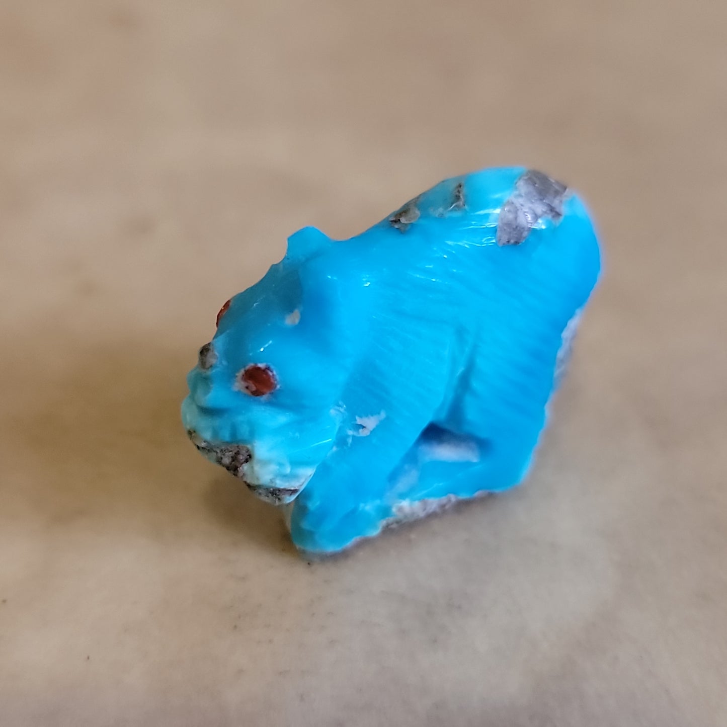 Derrick Kaamasee Mini Mini Turquoise Bear w/ Fish Zuni Fetish