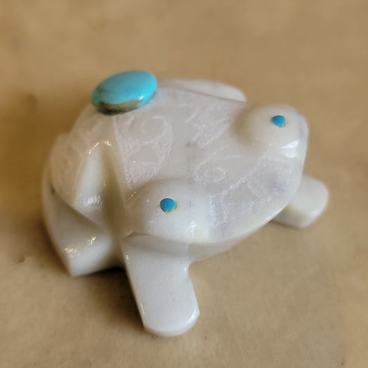 Shannon Calavaza Marble Etched Frog Zuni Fetish