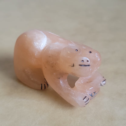 Alabaster Zuni Bear W/Bowl Fetish Bear