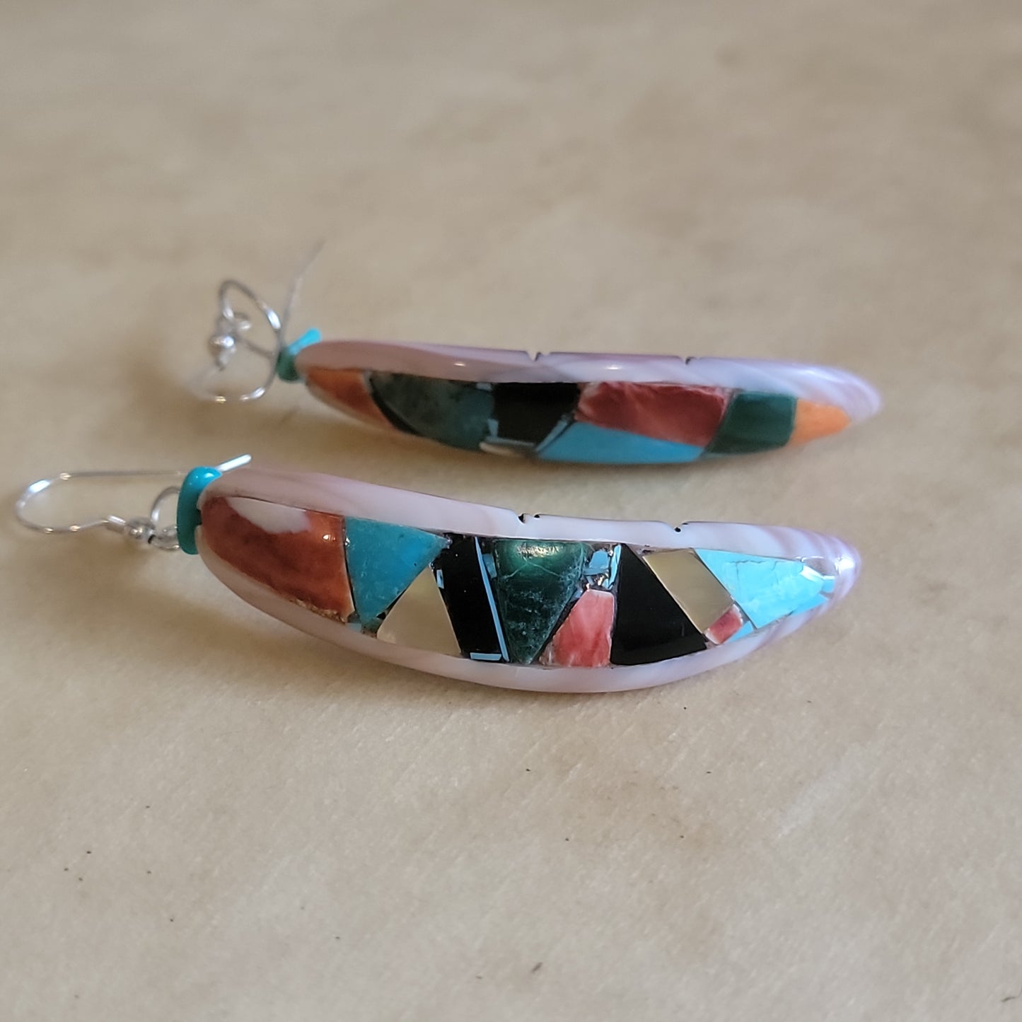 Chad Quandelacy Double Sided Zuni Maiden/Mosaic Earrings Indian Jewelry