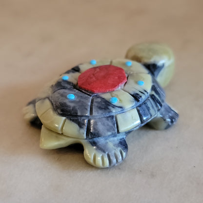 Reynold Lunasee Fancy Serpentine Turtle Zuni Fetish