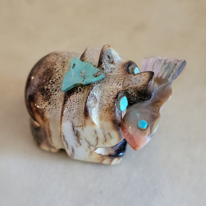 Chubby Antler Bear w/Fish Zuni Fetish