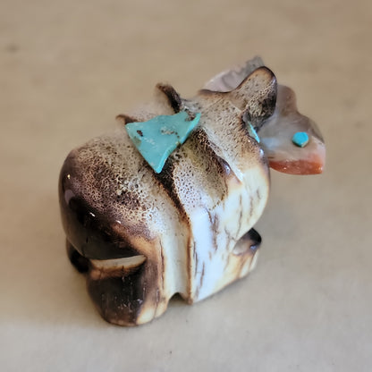 Chubby Antler Bear w/Fish Zuni Fetish