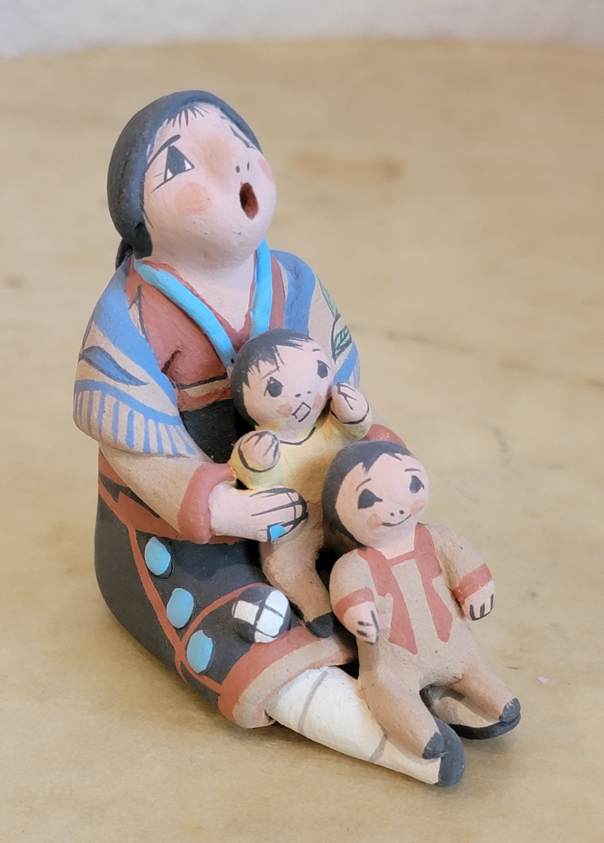 Mary Lucero Jemez Storyteller w/ 2 Children and Soccer Ball Pueblo Pottery