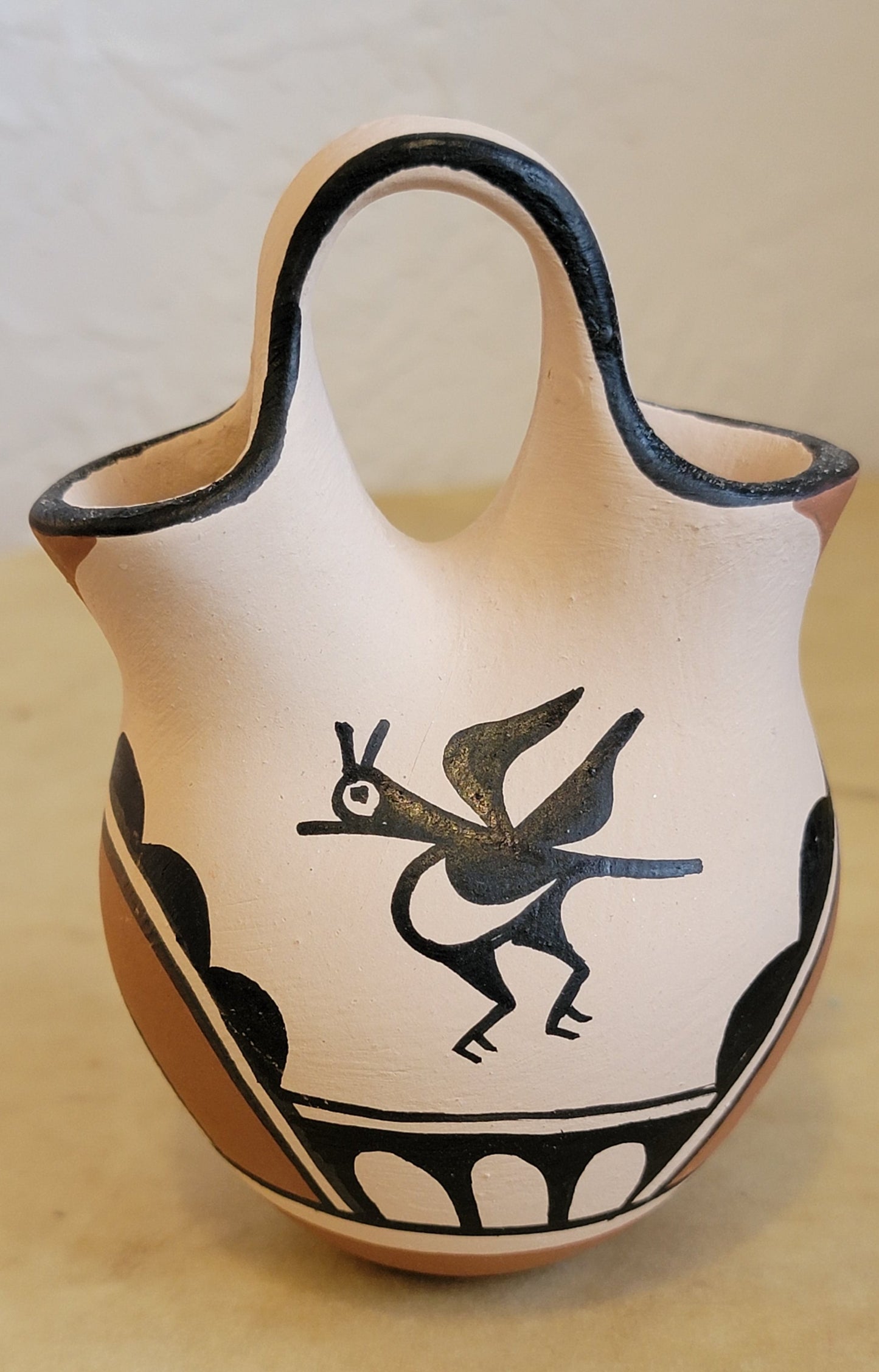 Rebecca Gachupin Jemez Wedding Vase w/Roadrunner Pueblo Pottery
