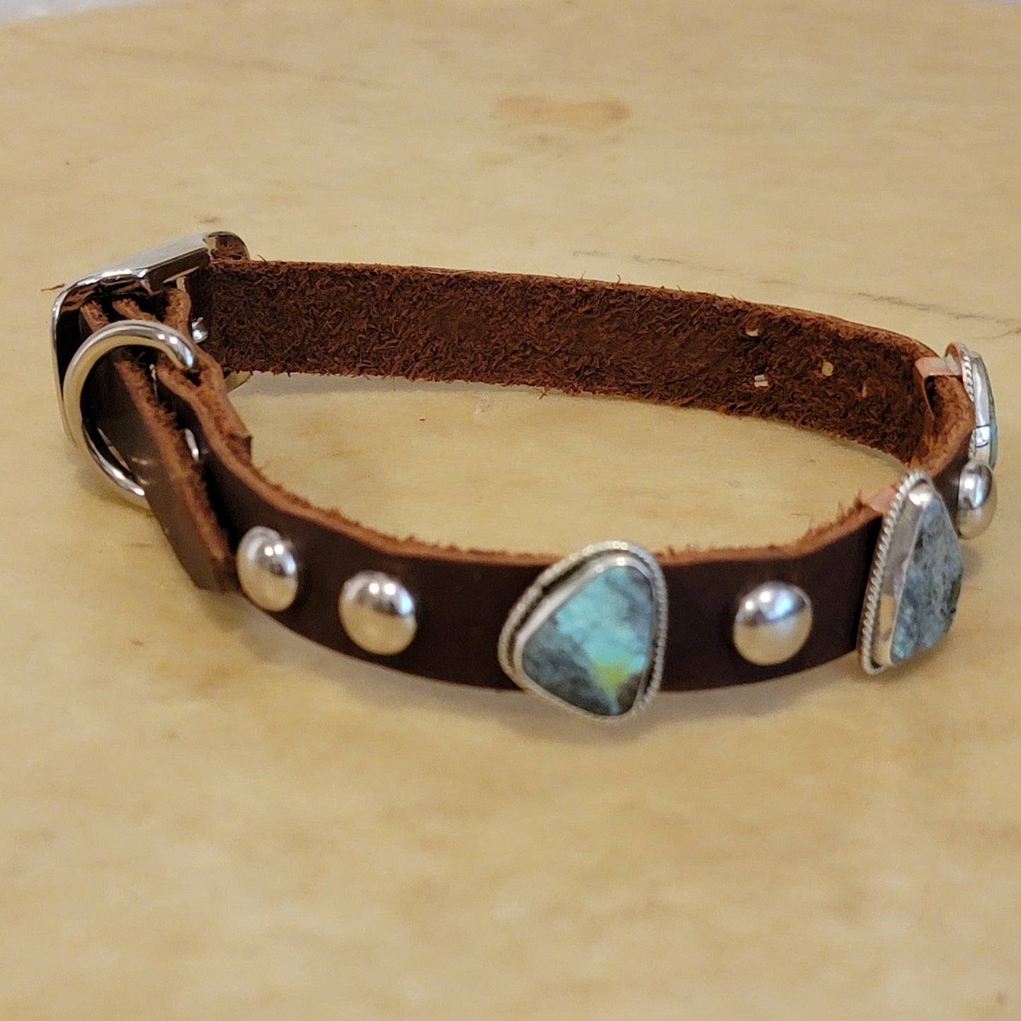 Turquoise and Sterling Silver with Leather  Navajo Dog Collar Indian Jewelry