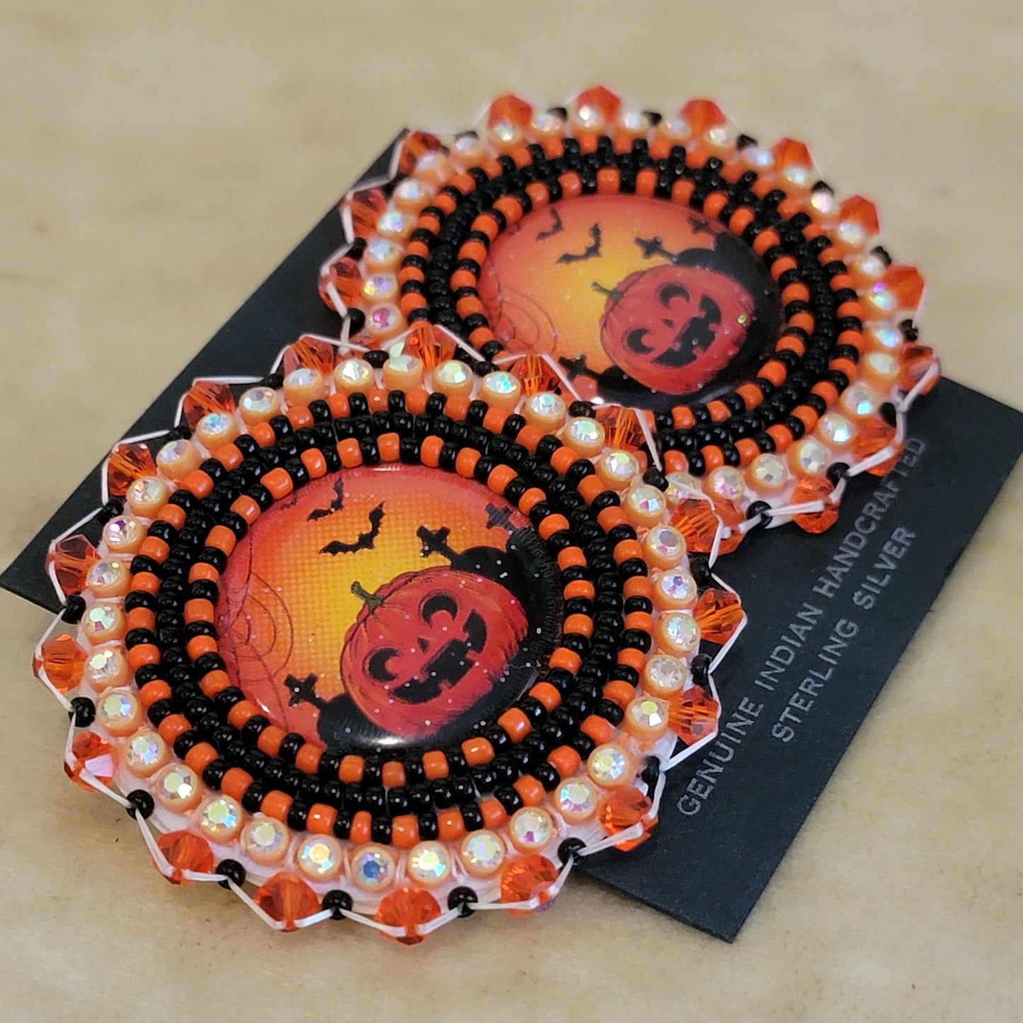 Sarah Yatsattie Zuni Beaded FUN Halloween Earrings Indian Jewelry