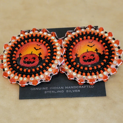 Sarah Yatsattie Zuni Beaded FUN Halloween Earrings Indian Jewelry