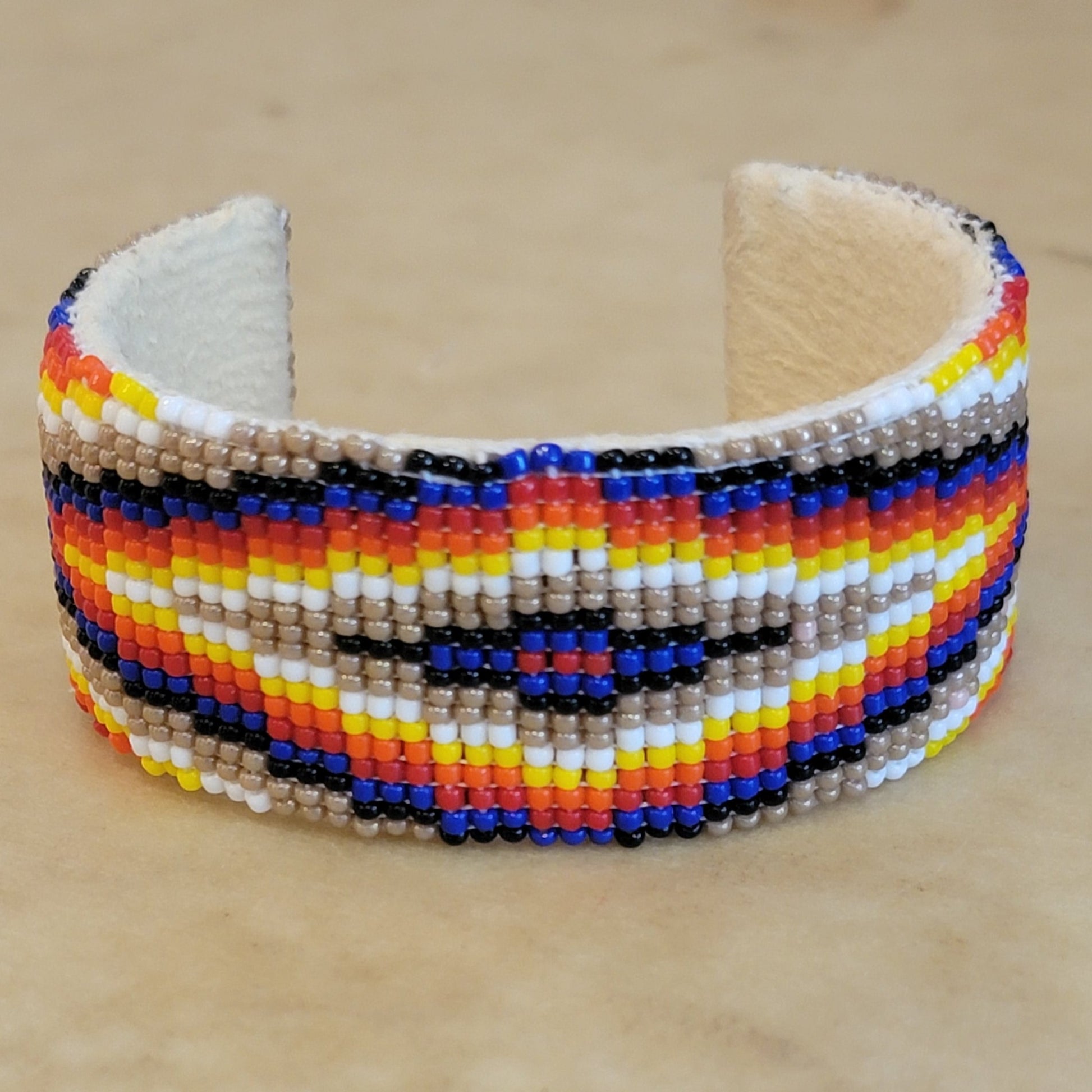 Zane Johnson Beaded Bracelet Navajo Fire Colors Indian Beadwork