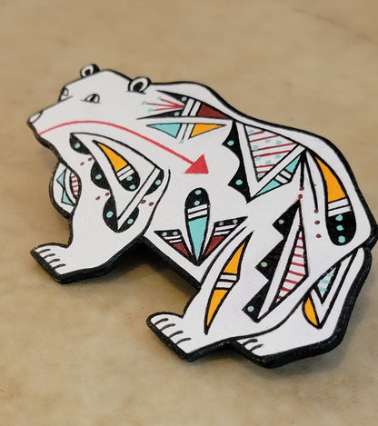 Hand Carved and Painted Wooden  Bear Magnet Zuni Fetish