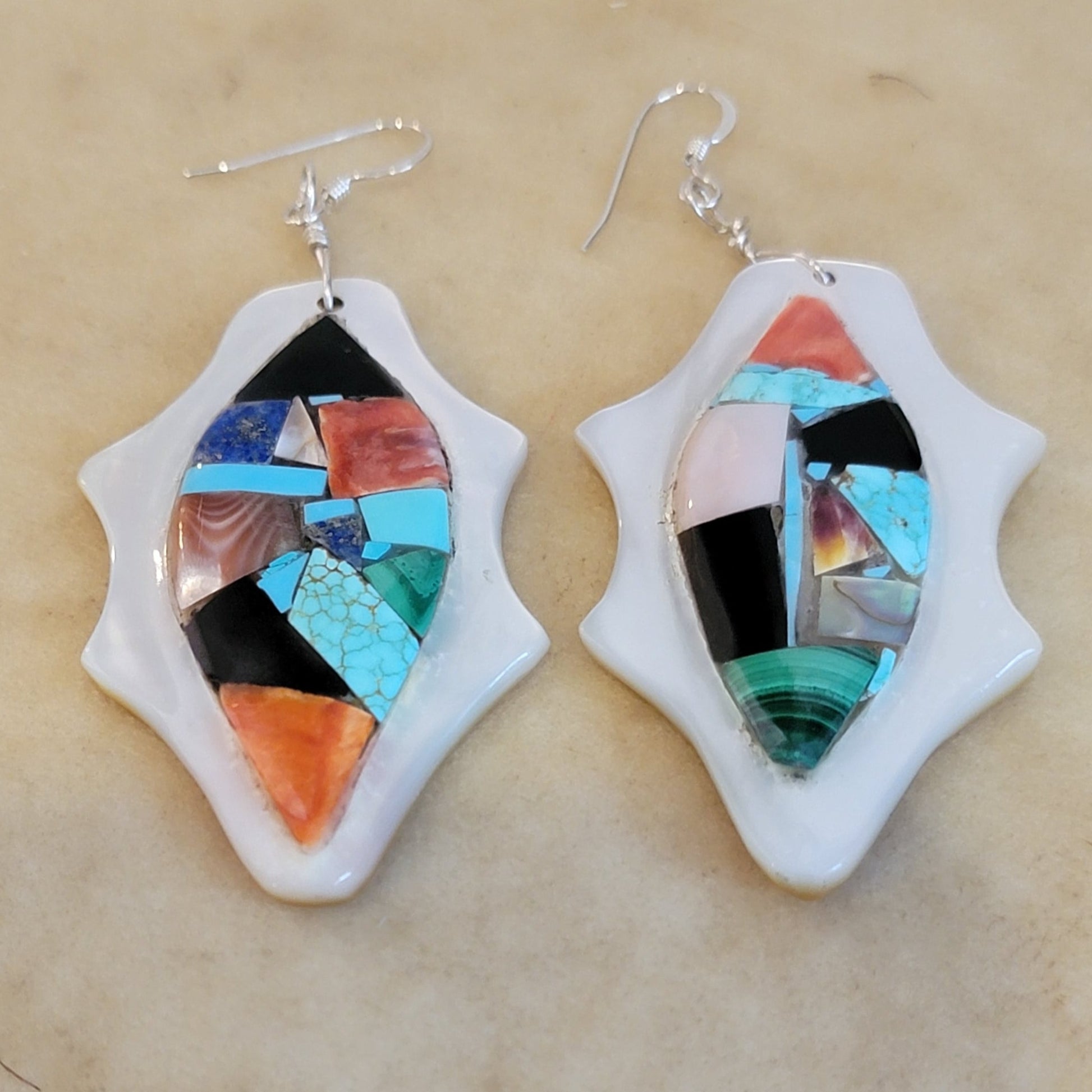 Chad Quandelacy Mosaic Zuni Inlay Earrings Indian Jewelry