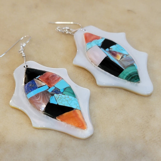 Chad Quandelacy Mosaic Zuni Inlay Earrings Indian Jewelry