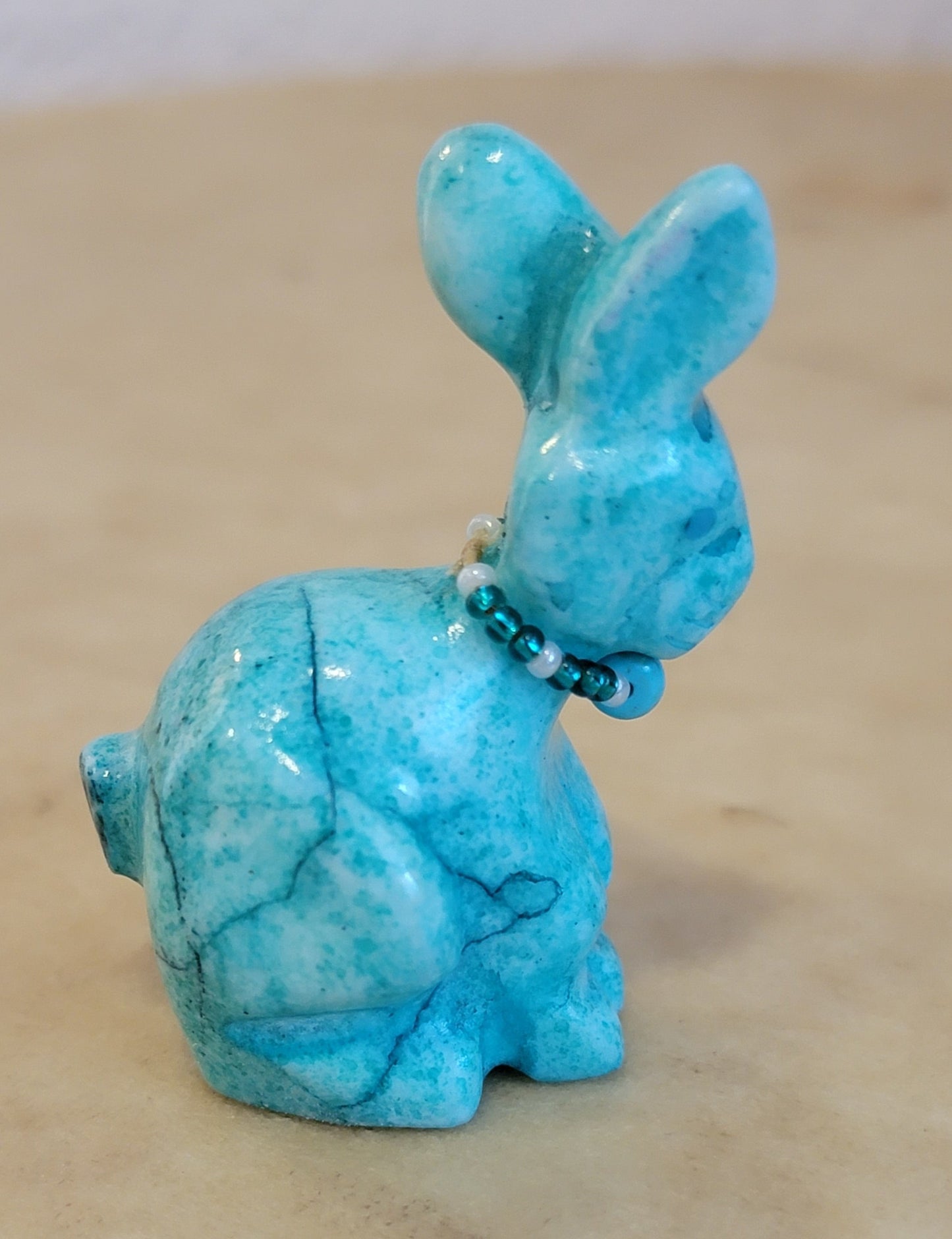 Andres Lementino Marble Bunny Rabbit w/Necklace Zuni Fetish