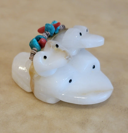 Ed Lementino Triple Alabaster Frogs Zuni Fetish