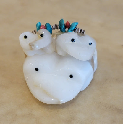 Triple Alabaster Frogs Zuni Fetish