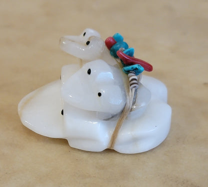 Triple Alabaster Frogs Zuni Fetish