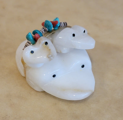 Triple Alabaster Frogs Zuni Fetish