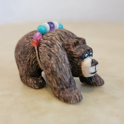 Elise Westika Wooden Bear w/Fancy Bundle Zuni Fetish/Folk Art