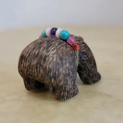 Wooden Bear w/Fancy Bundle Folk Art /Zuni Fetish/Folk Art