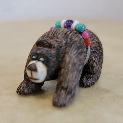 Wooden Bear w/Fancy Bundle Folk Art /Zuni Fetish/Folk Art