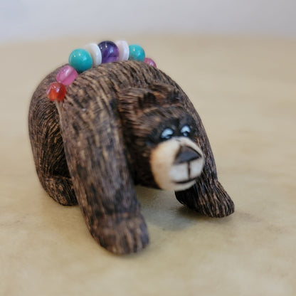 Wooden Bear w/Fancy Bundle Folk Art /Zuni Fetish/Folk Art