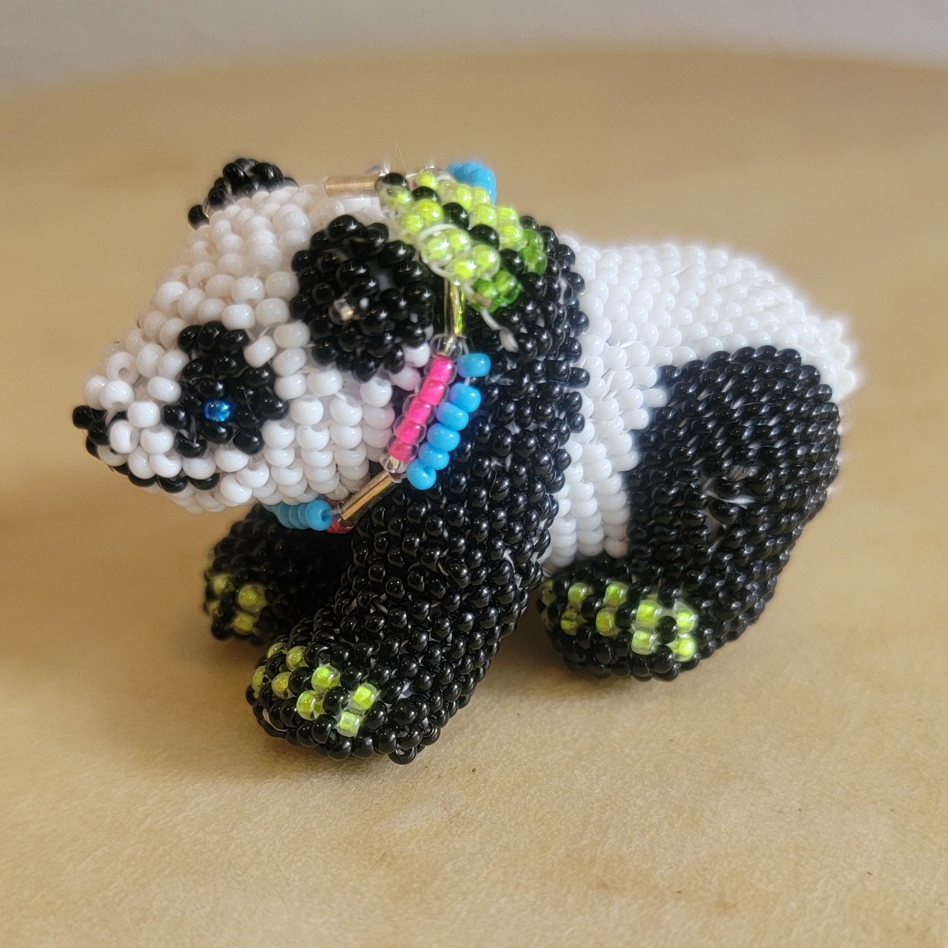 Faron Gahachu Pueblo Fully Beaded Panda Bear Indian Beadwork