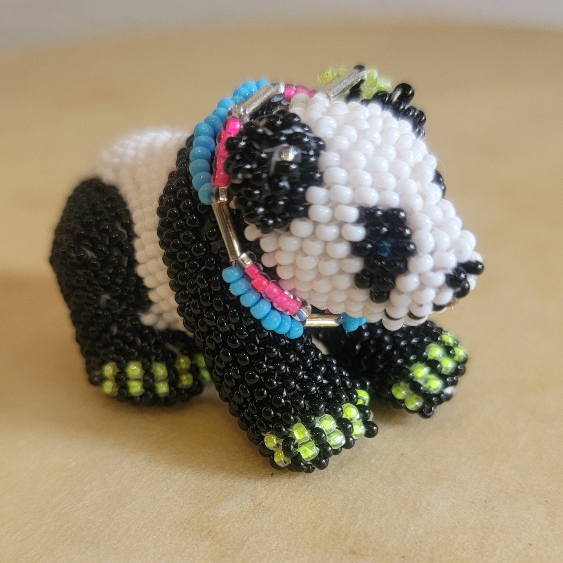 Faron Gahachu Pueblo Fully Beaded Panda Bear Indian Beadwork