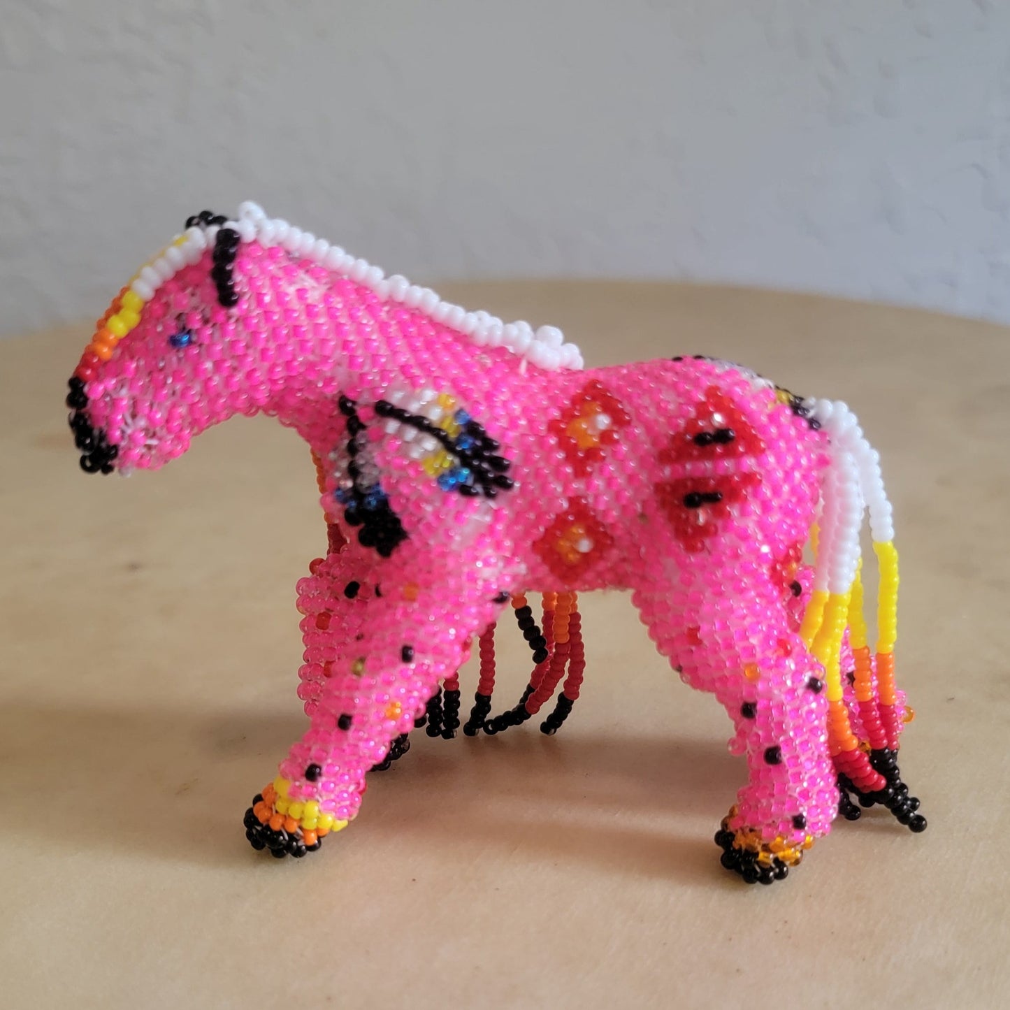 Faron Gahachu Pueblo Fully Beaded Hot Pink Healing Horse Indian Beadwork