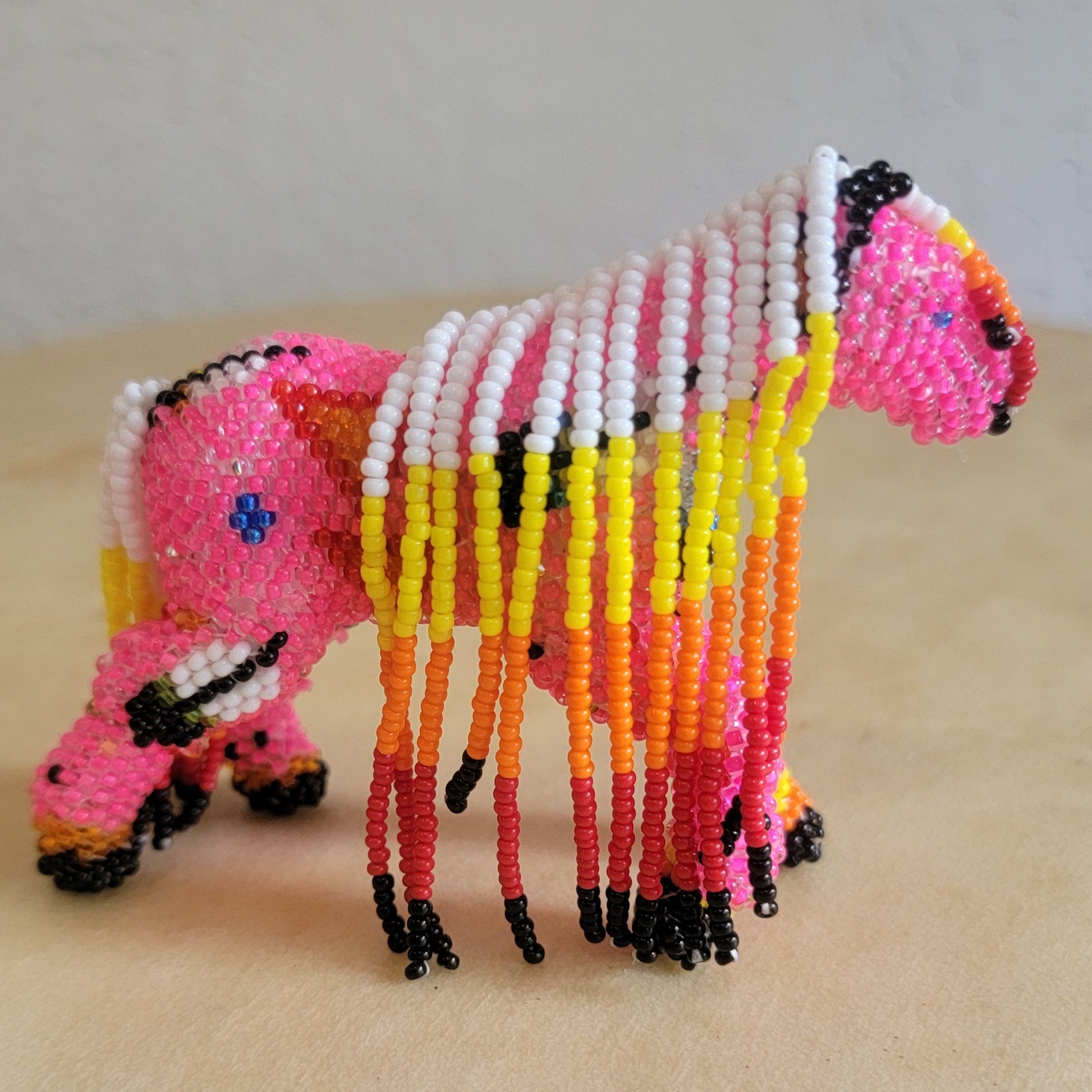 Faron Gahachu Pueblo Fully Beaded Hot Pink Healing Horse Indian Beadwork