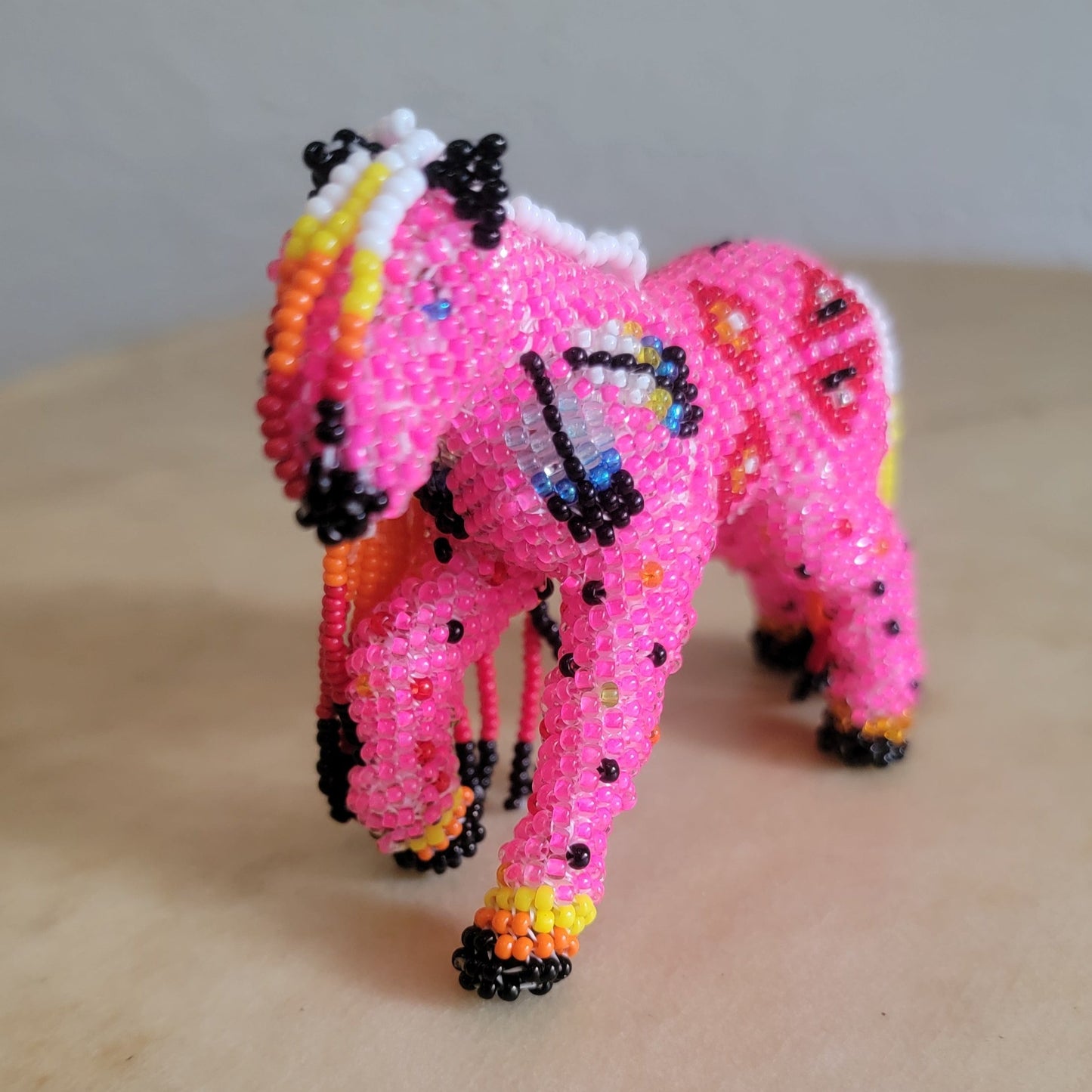 Faron Gahachu Pueblo Fully Beaded Hot Pink Healing Horse Indian Beadwork