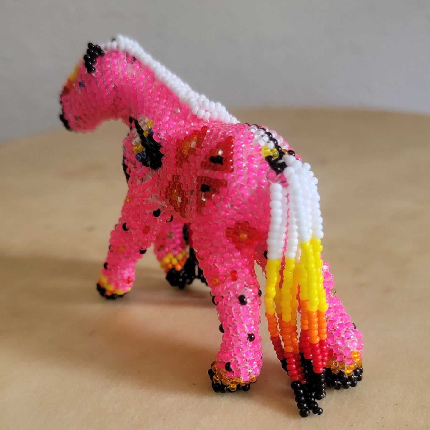 Faron Gahachu Pueblo Fully Beaded Hot Pink Healing Horse Indian Beadwork