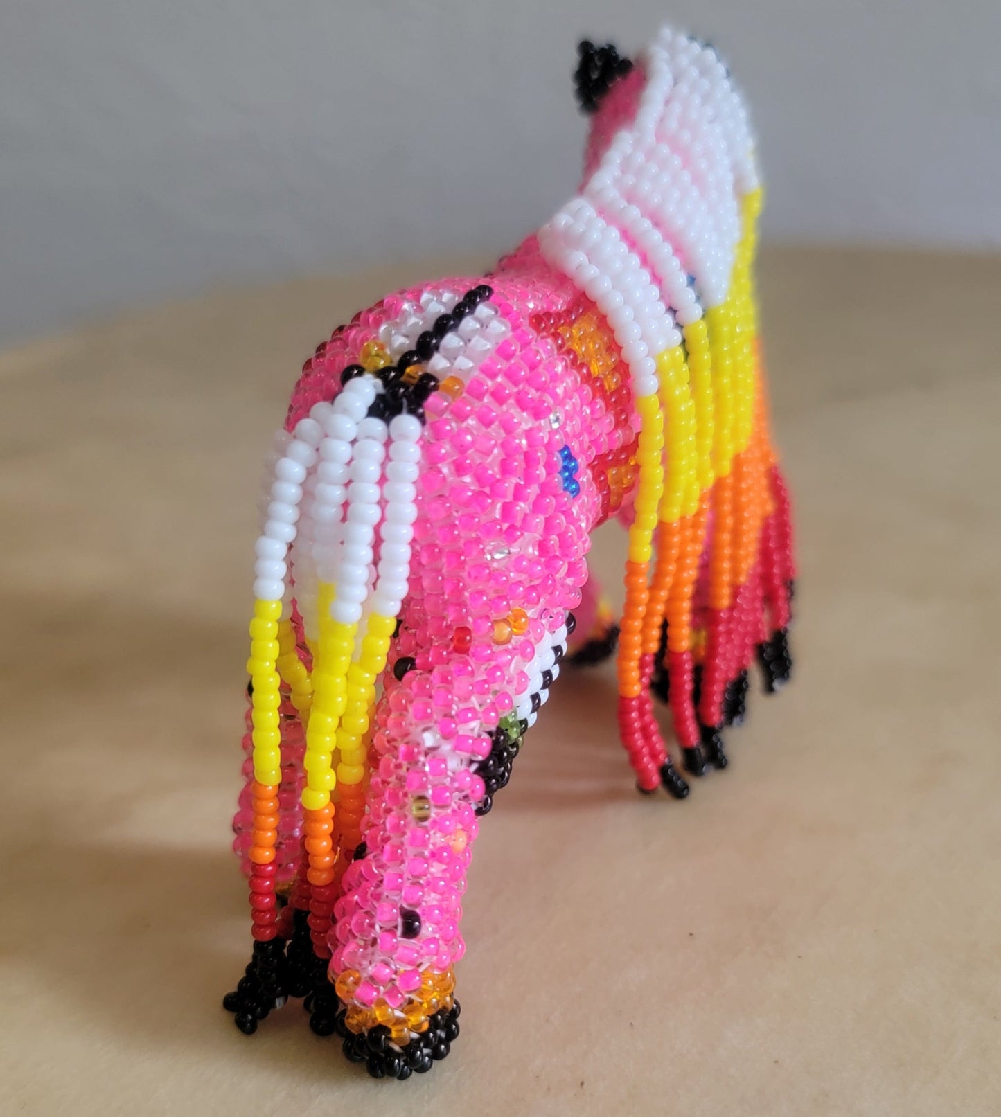 Faron Gahachu Pueblo Fully Beaded Hot Pink Healing Horse Indian Beadwork