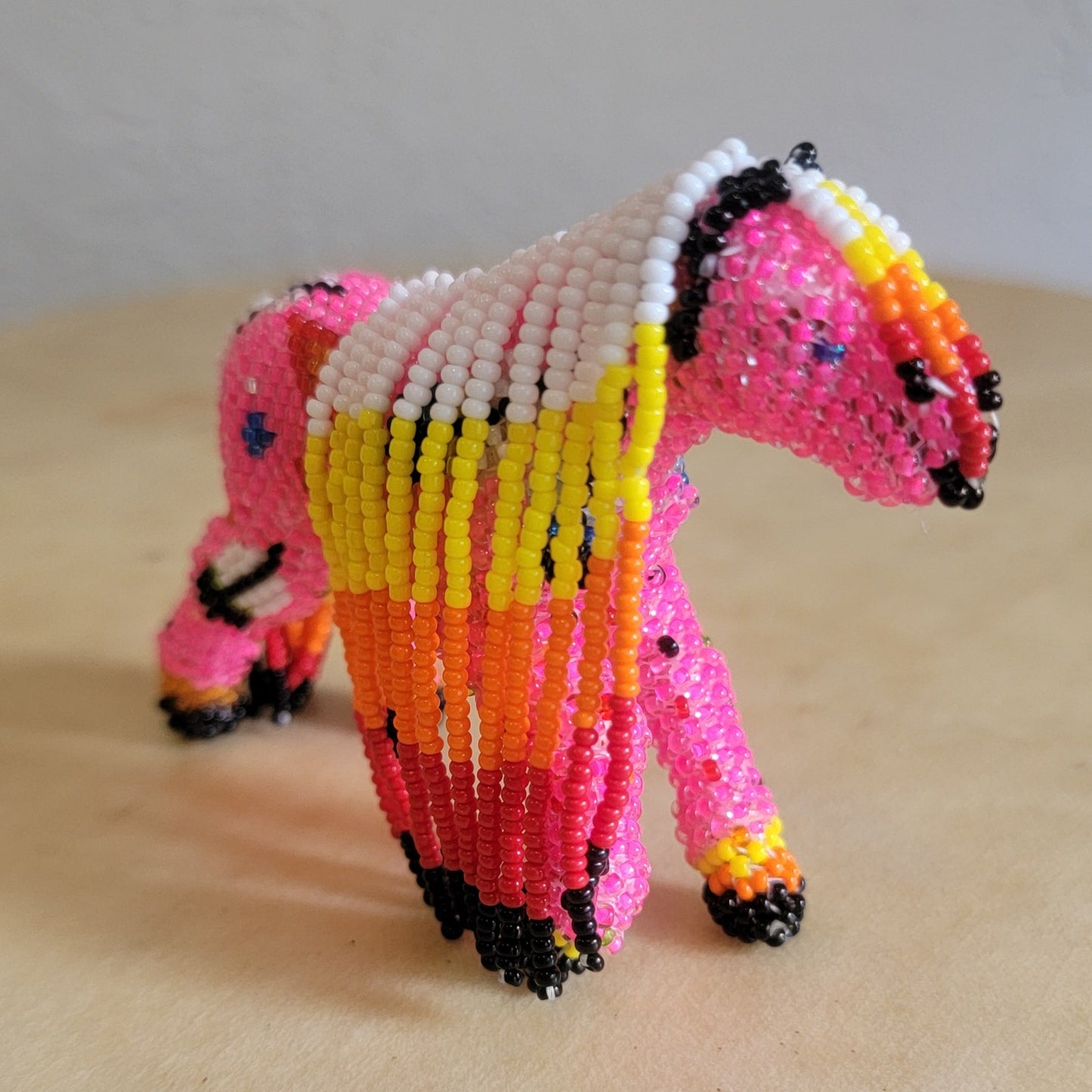 Faron Gahachu Pueblo Fully Beaded Hot Pink Healing Horse Indian Beadwork