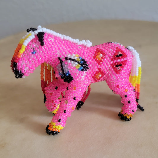 Faron Gahachu Pueblo Fully Beaded Hot Pink Healing Horse Indian Beadwork