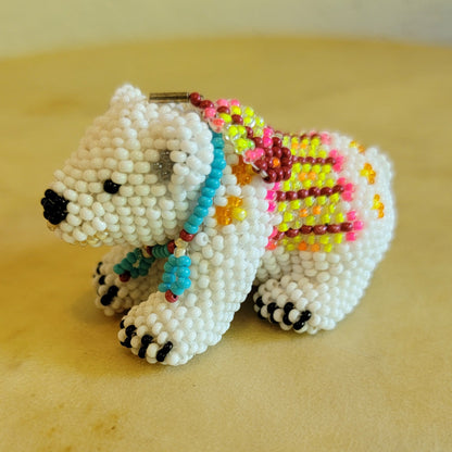 Faron Gahachu Fully Beaded Pueblo white Bear w/ Feather Indian Beadwork