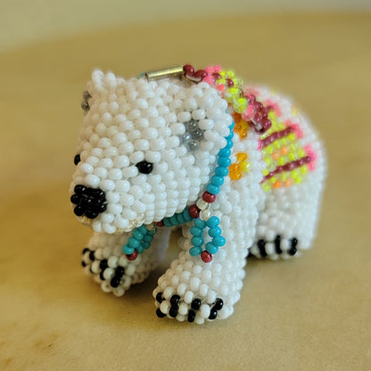 Faron Gahachu Fully Beaded Pueblo white Bear w/ Feather Indian Beadwork