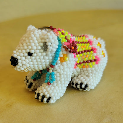 Faron Gahachu Fully Beaded Pueblo white Bear w/ Feather Indian Beadwork