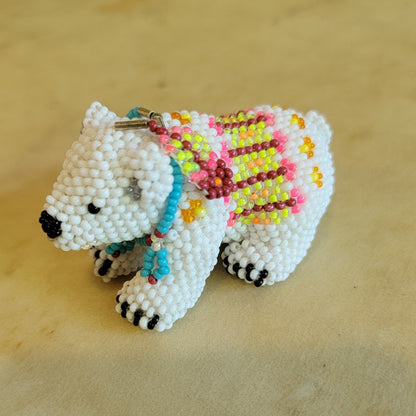 Faron Gahachu Fully Beaded Pueblo white Bear w/ Feather Indian Beadwork