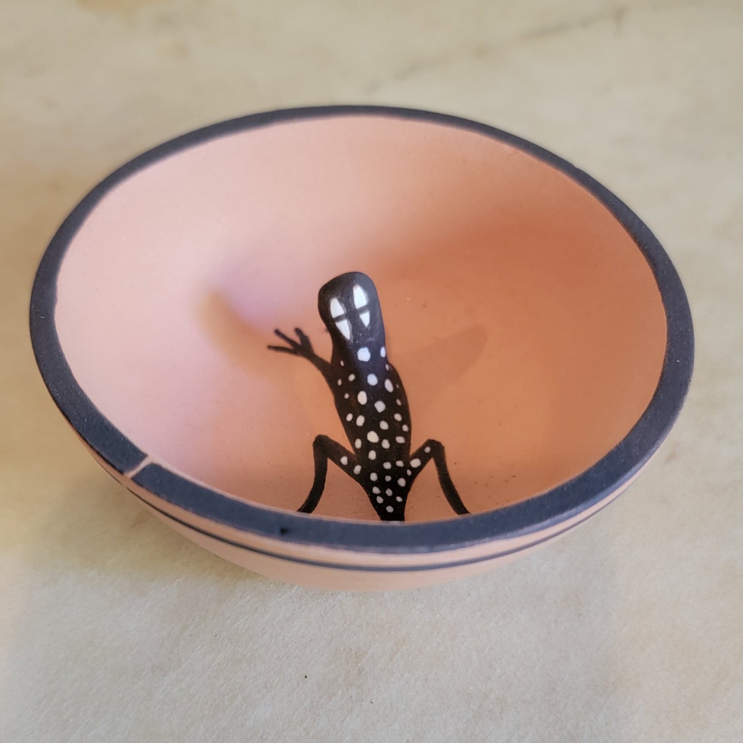 Agnes Peynetsa Zuni Pueblo Pottery Bowl w/Raised Spotted Gecko