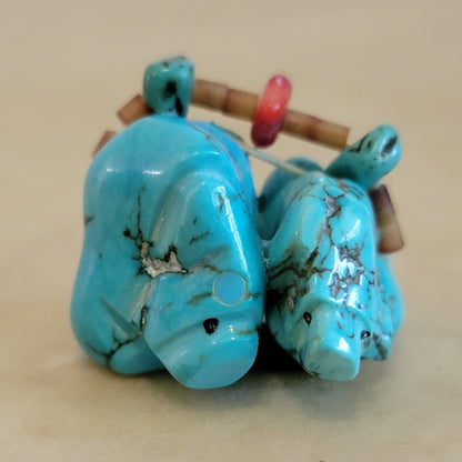 Ed Lementino Double Turquoise Nugget Bears Zuni Fetish