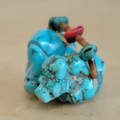 Ed Lementino Double Turquoise Nugget Bears Zuni Fetish