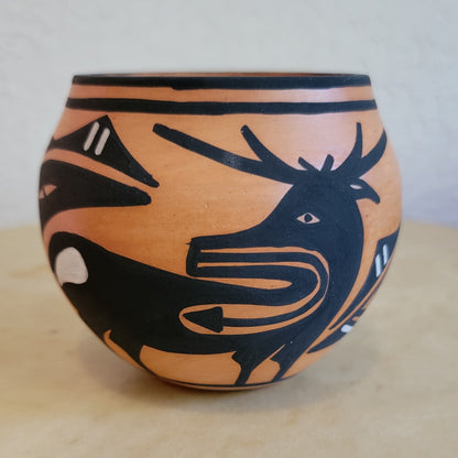 Marjorie Katsenih Zuni Pueblo Pottery Bowl w/ Deer with Heartline