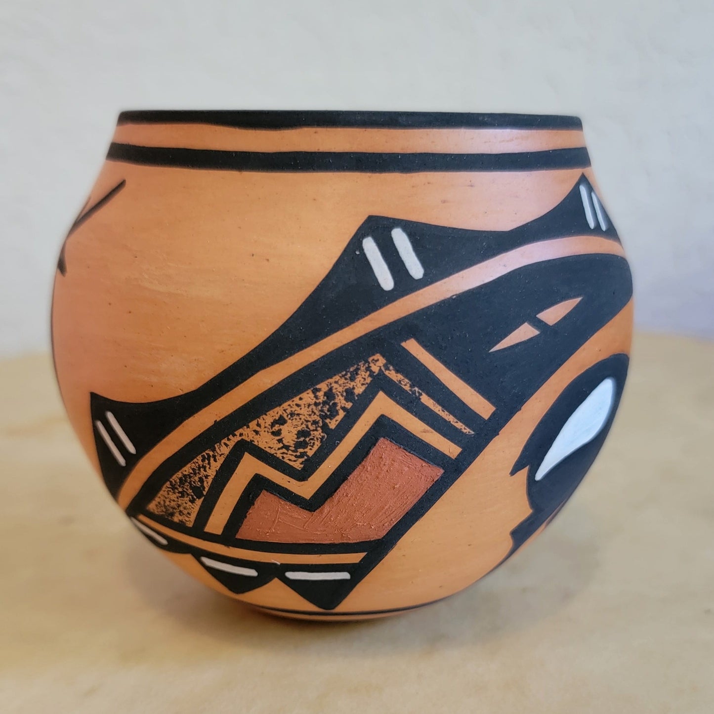 Marjorie Katsenih Zuni Pueblo Pottery Bowl w/ Deer with Heartline